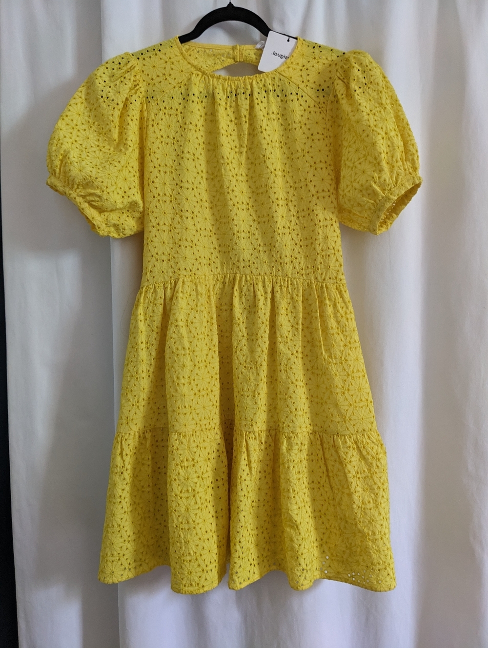 Desigual Short Swiss Eyelet Embroidery Dress Puff Sleeves Dress Medium New